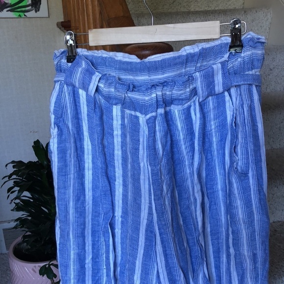 Indigo Rein Linen Coastal Striped Wide Leg Beach Pants - Picture 2 of 8